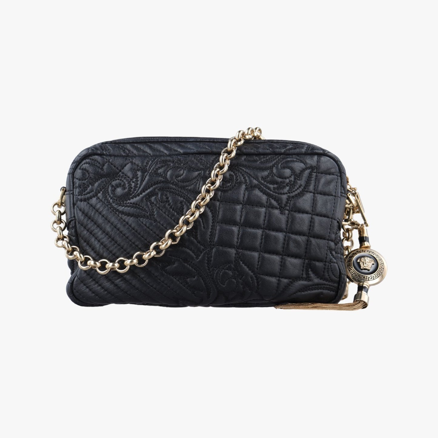 VERSACE Medusa Charm Vanitas Black Leather Shoulder Bag