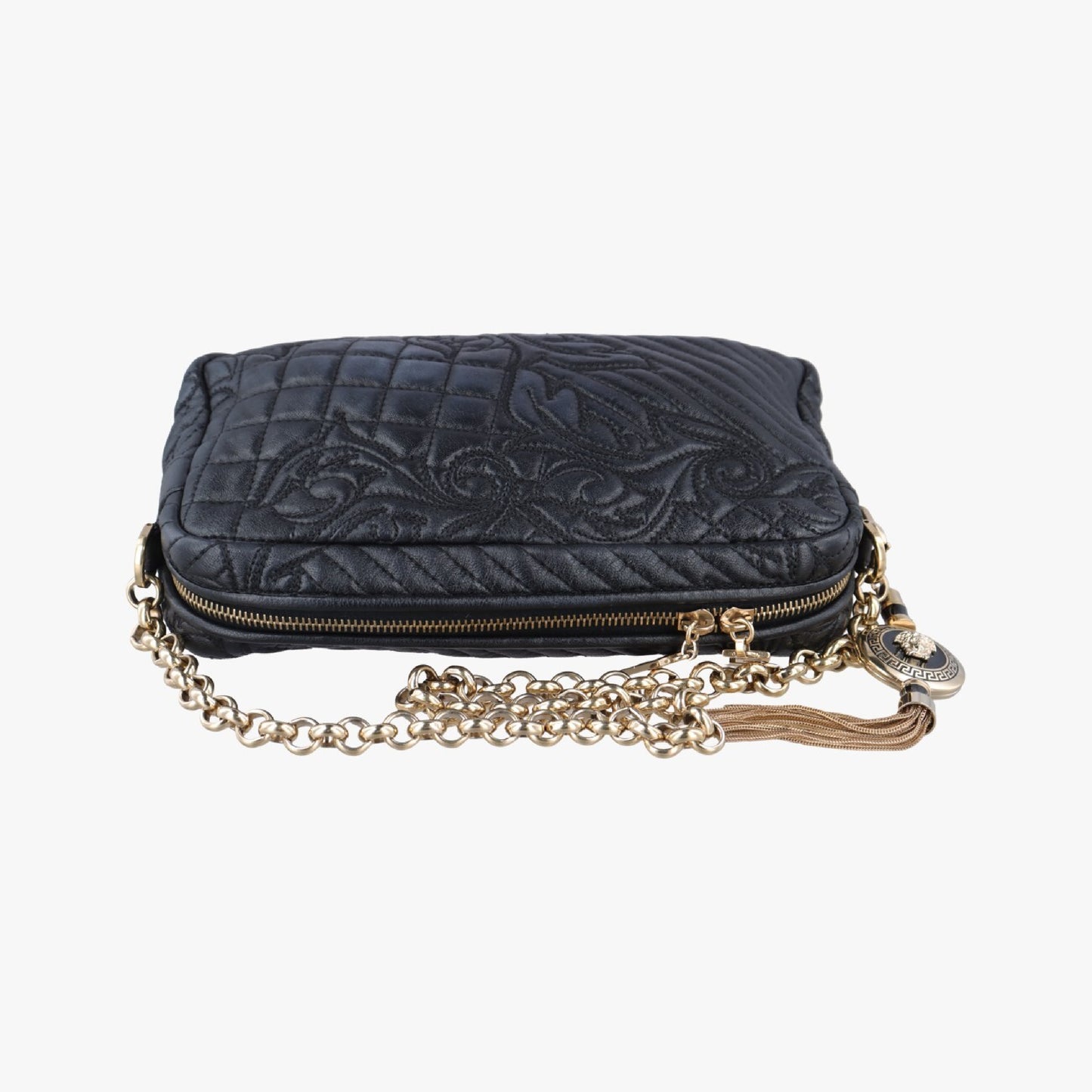 VERSACE Medusa Charm Vanitas Black Leather Shoulder Bag