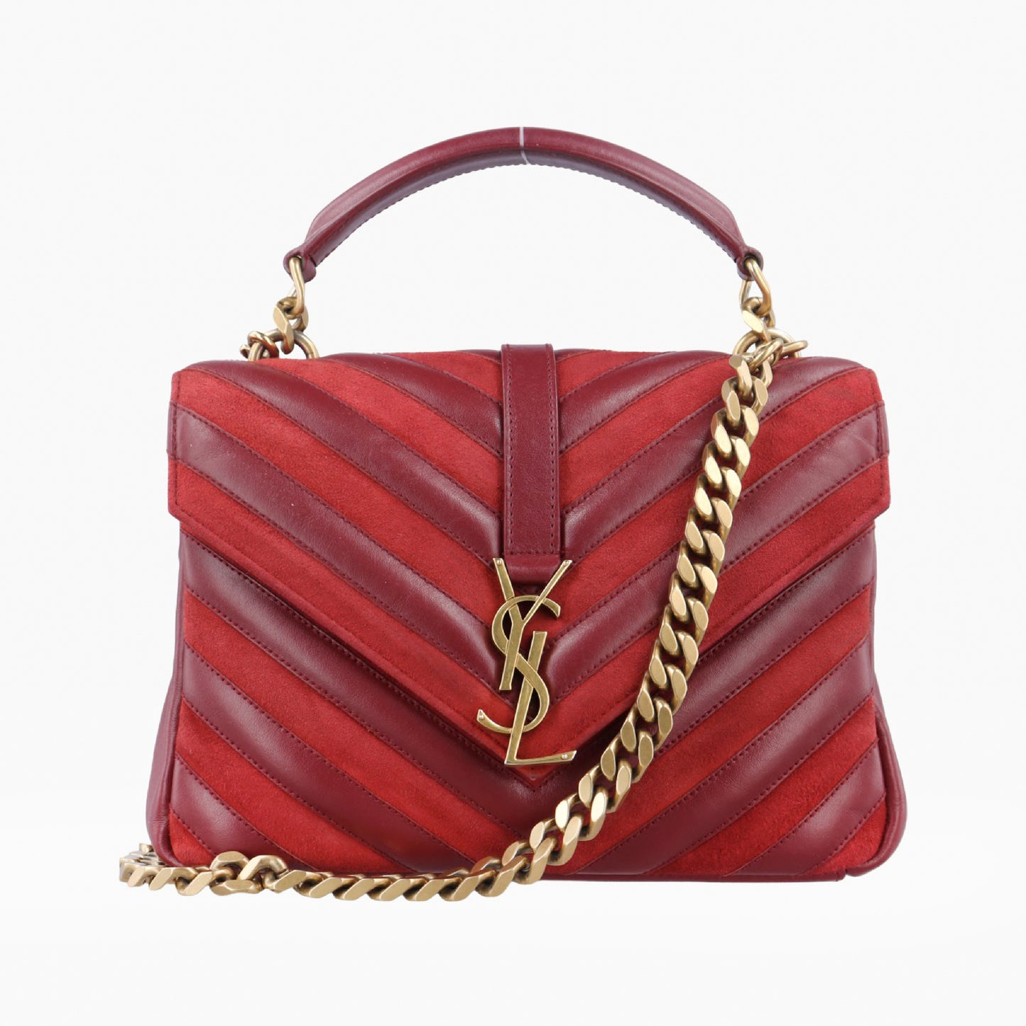 Yves Saint Laurent College Red Suede and Leather Shoulder Bag 428056ARS428056.0517