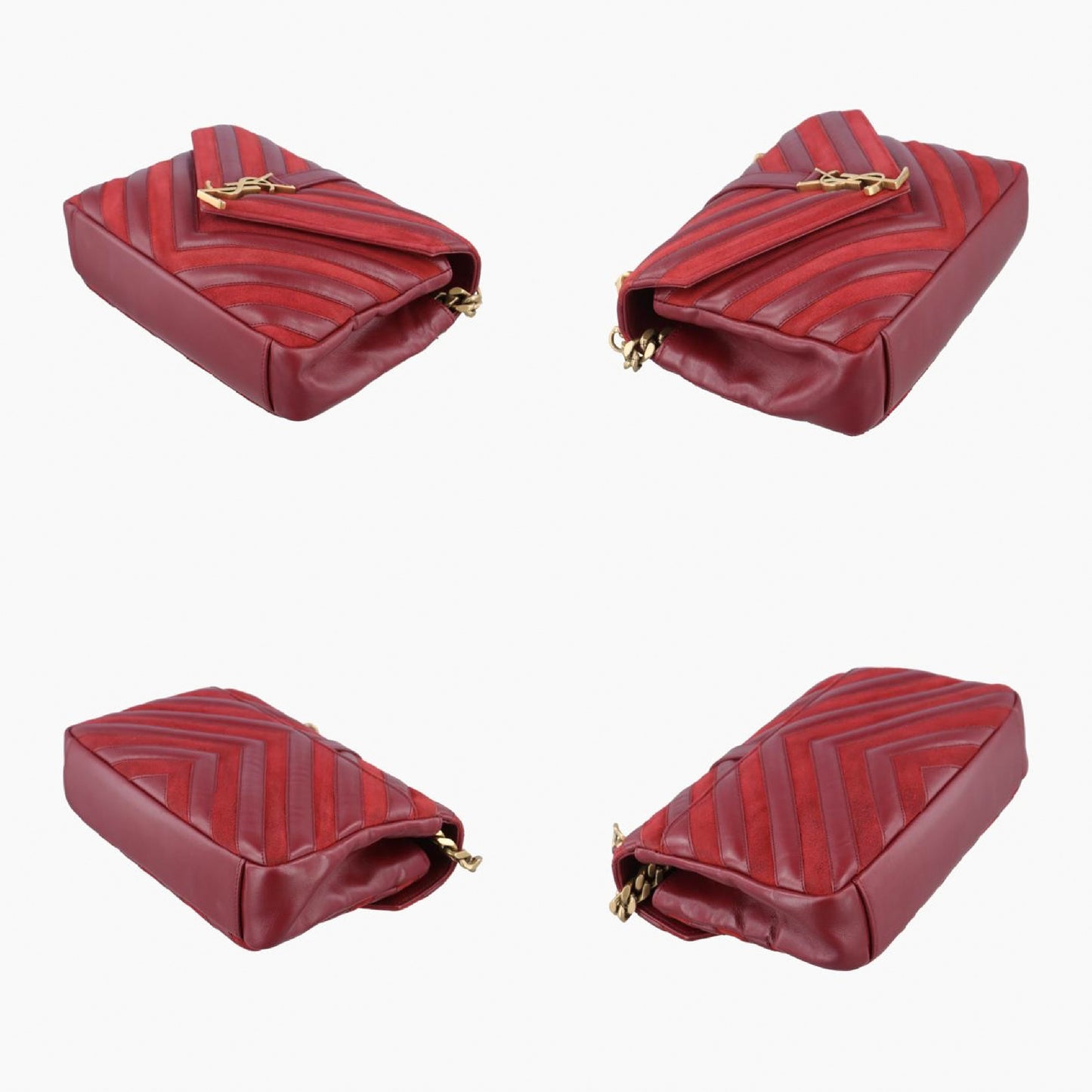 Yves Saint Laurent College Red Suede and Leather Shoulder Bag 428056ARS428056.0517