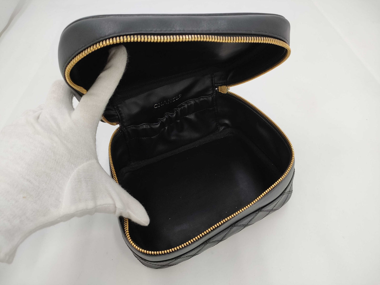 CHANEL Bicolor Coco Mark Lambskin Leather Vanity Bag in Black with Gold Hardware