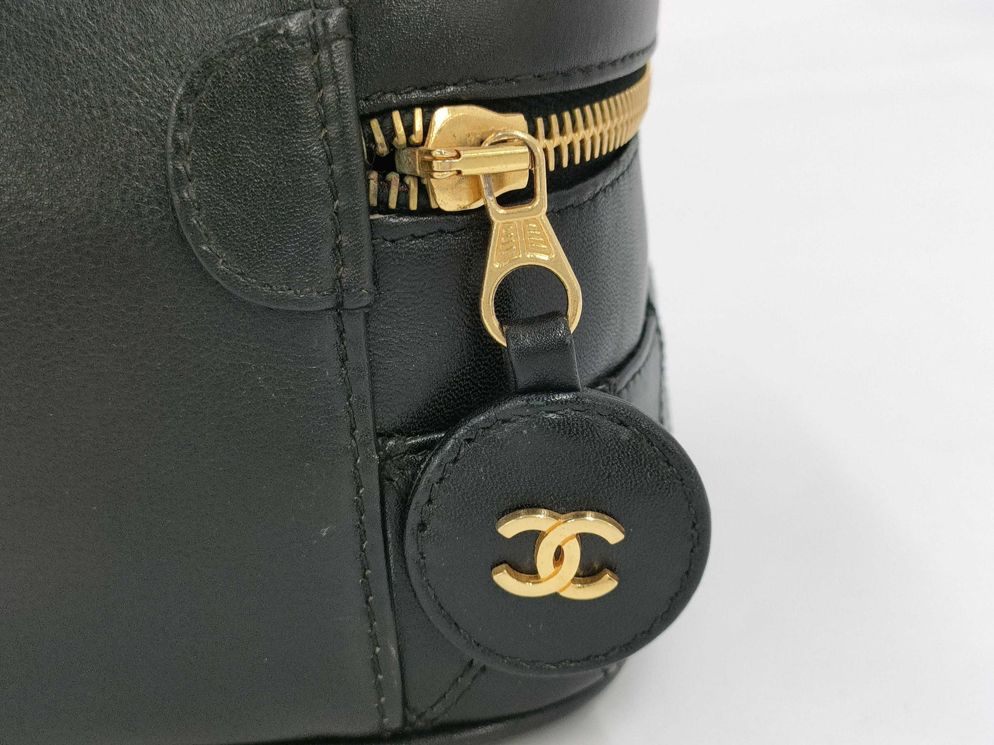 CHANEL Bicolor Coco Mark Lambskin Leather Vanity Bag in Black with Gold Hardware