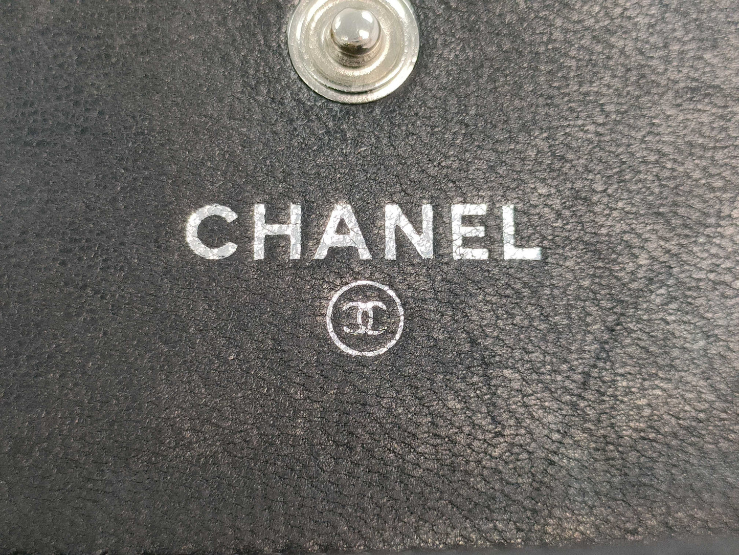 CHANEL Camellia Coco Mark Black Leather Compact Wallet
