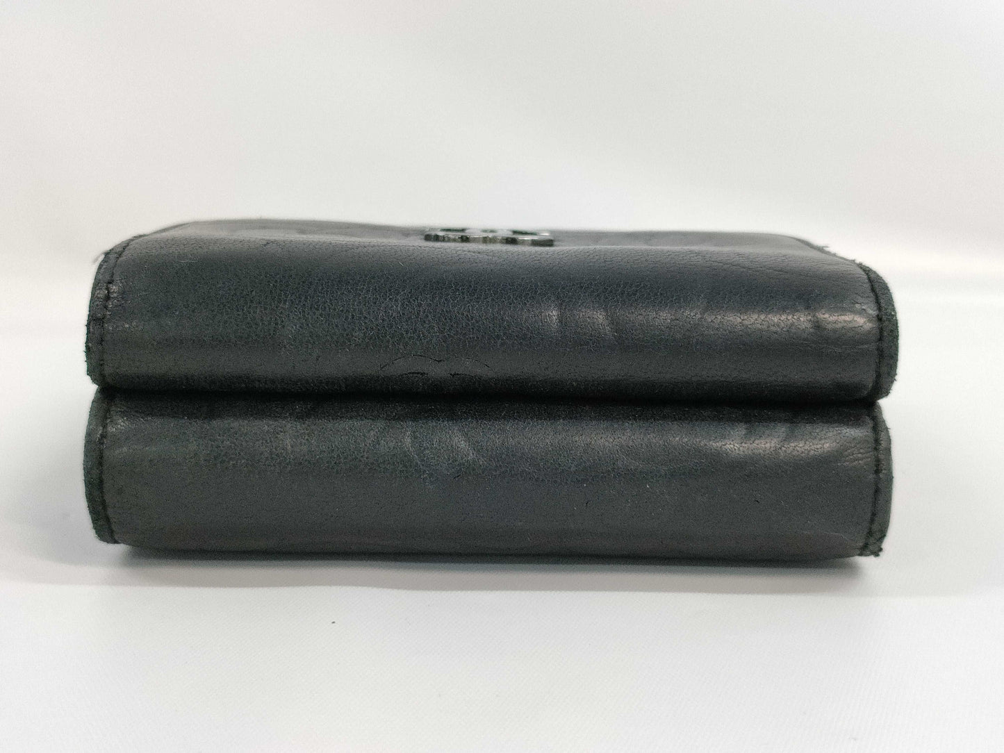 CHANEL Camellia Coco Mark Black Leather Compact Wallet