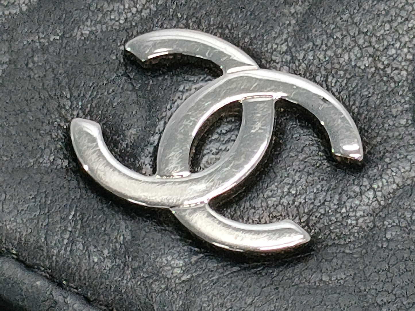 CHANEL Camellia Coco Mark Black Leather Compact Wallet