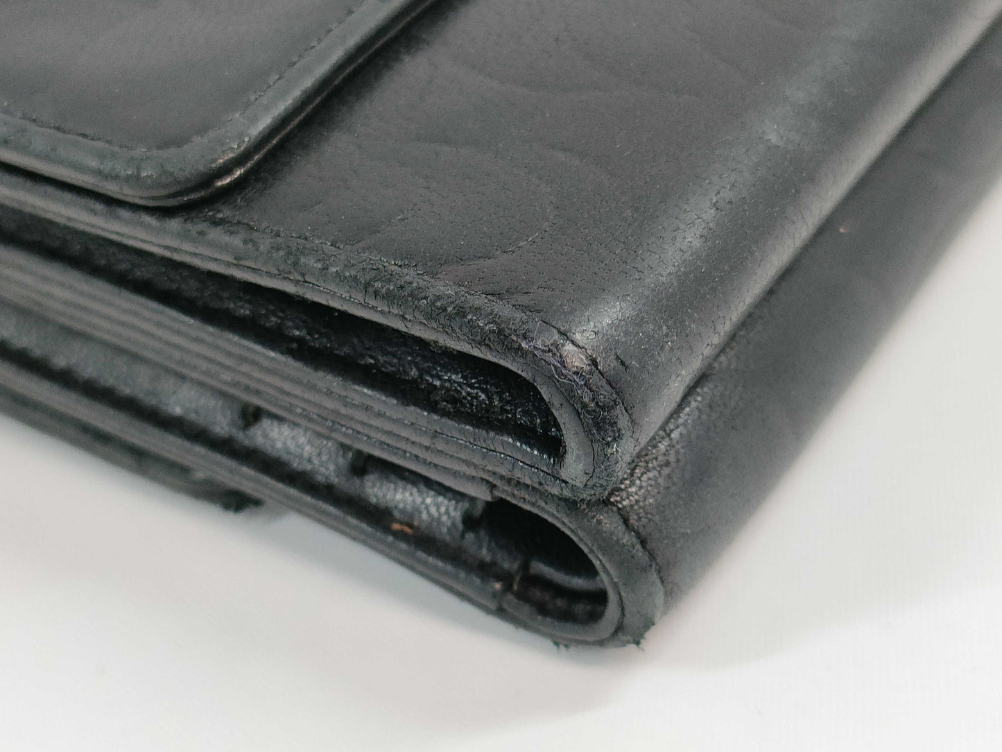 CHANEL Camellia Coco Mark Black Leather Compact Wallet