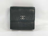 CHANEL Camellia Coco Mark Black Leather Compact Wallet
