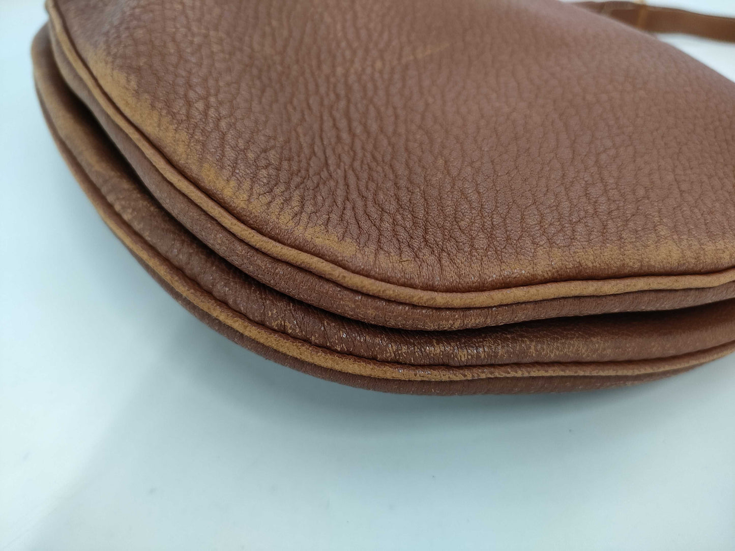 HERMES Gao Gold Chevre Leather Brown □E 2001 Shoulder Bag Tote Bag