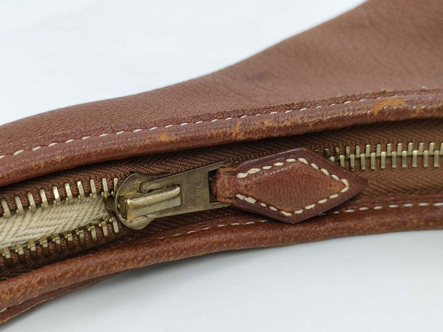 HERMES Gao Gold Chevre Leather Brown □E 2001 Shoulder Bag Tote Bag