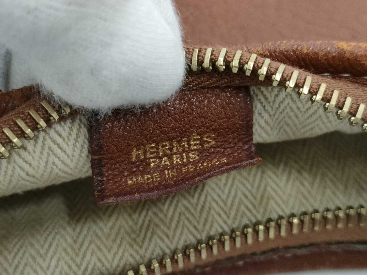 HERMES Gao Gold Chevre Leather Brown □E 2001 Shoulder Bag Tote Bag