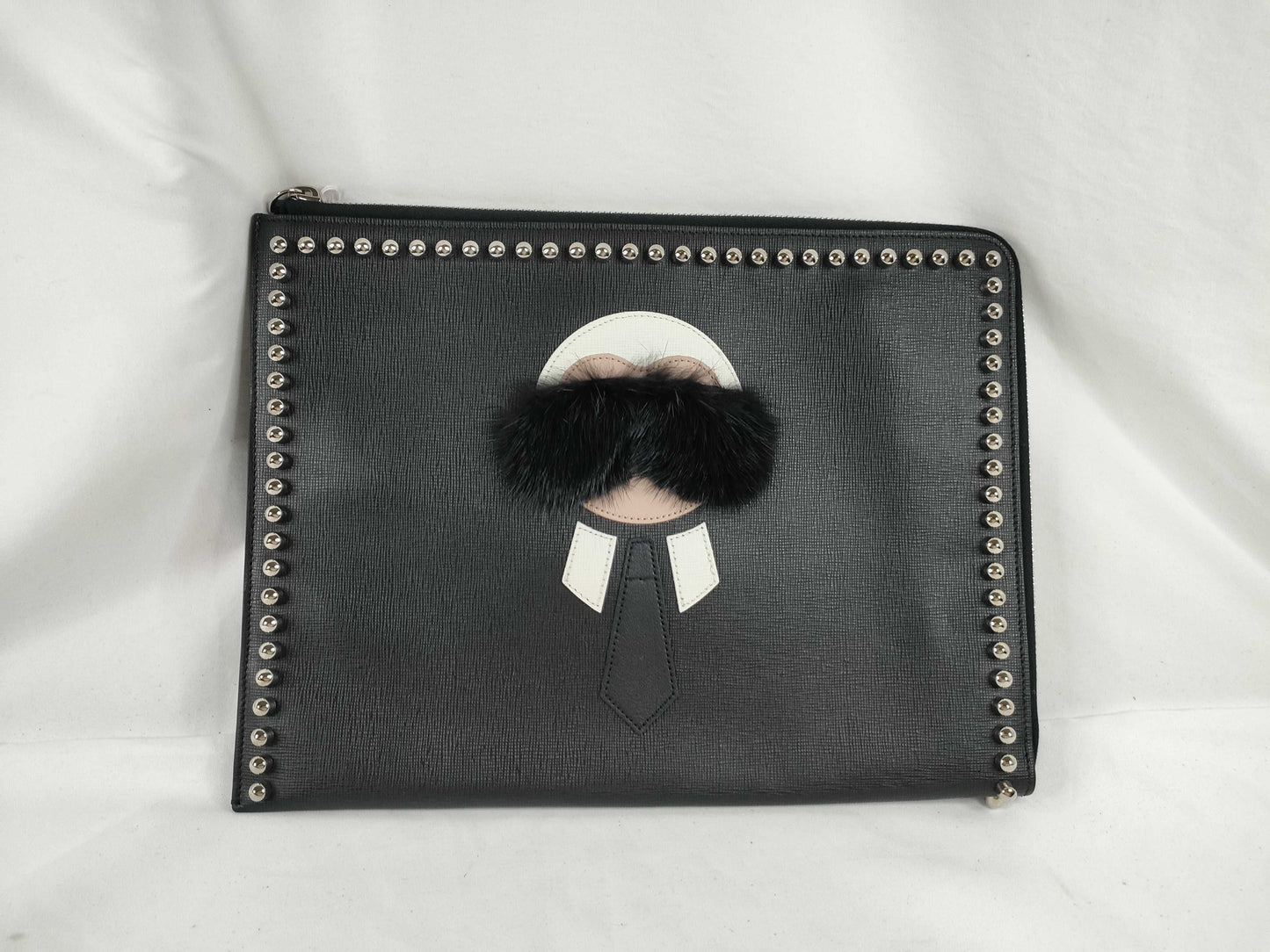 FENDI Carlito Clutch Bag Leather Studs Black 8M0370 Clutch Bag