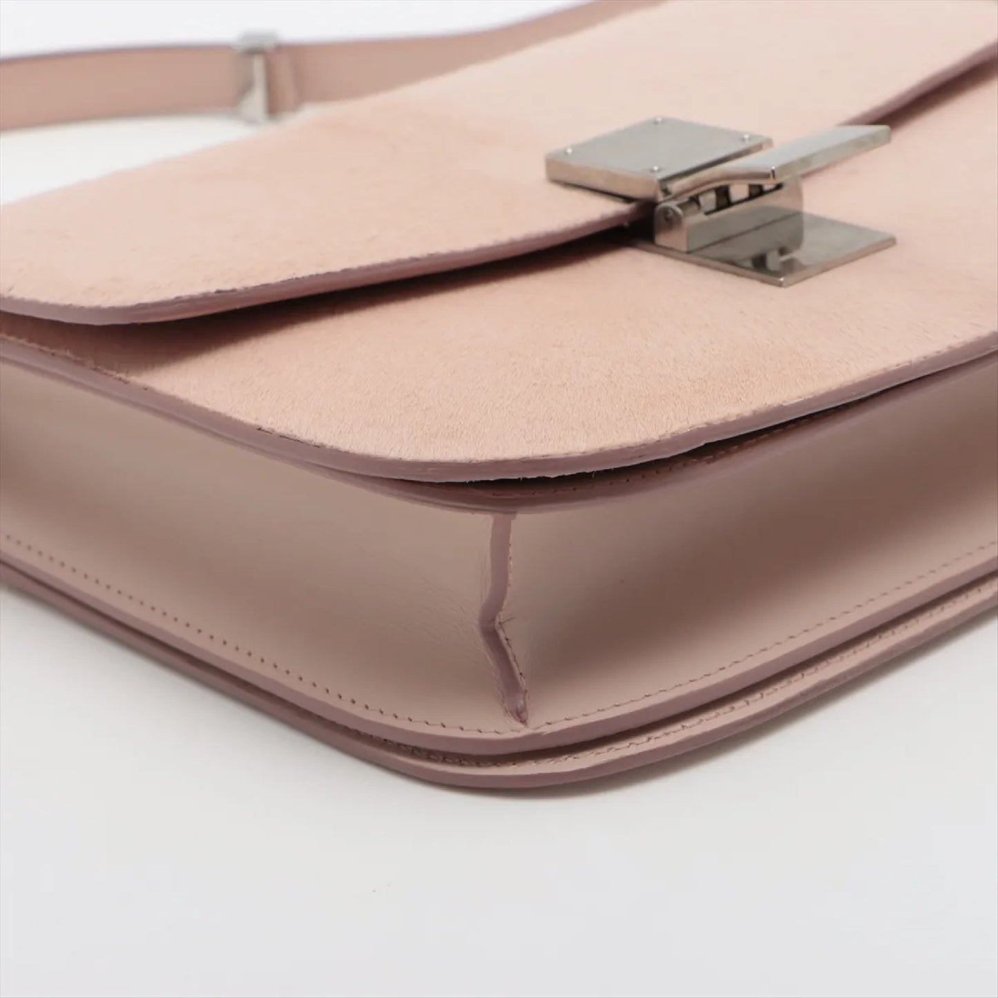CELINE Classic Box Leather and Harako Shoulder Bag Pink