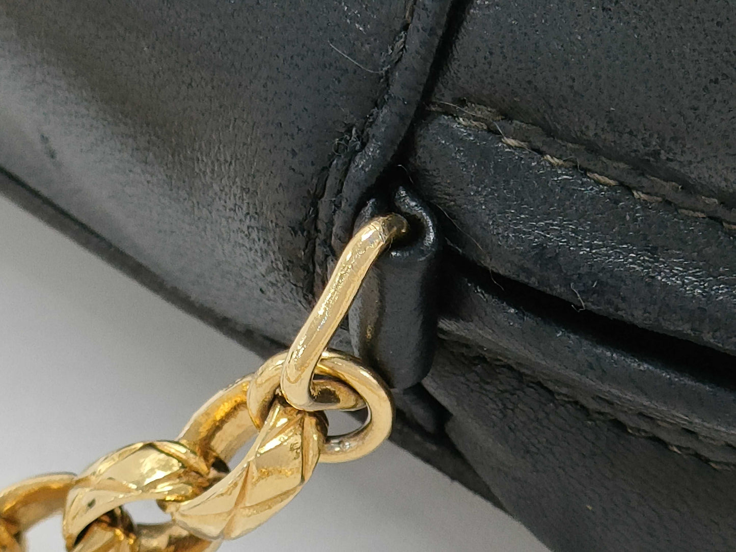CHANEL Fringe Chain Shoulder Bag Leather Black/White Shoulder Bag