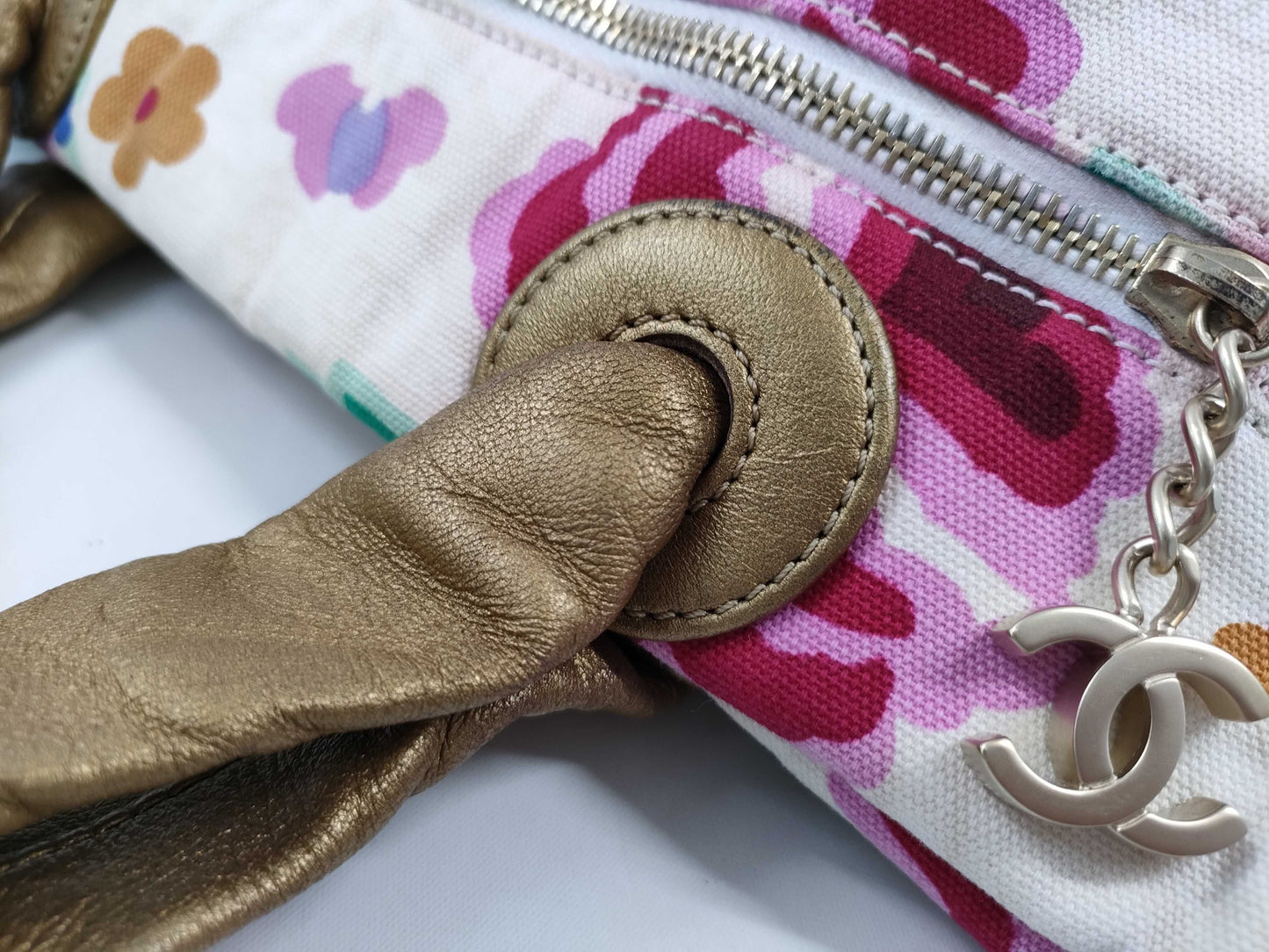 CHANEL CHANEL Canvas Leather Flower Motif Bag Tote Bag