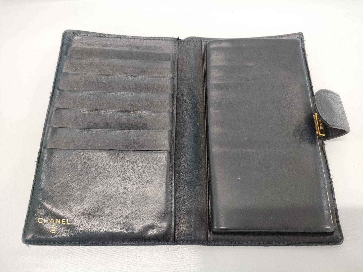 CHANEL Caviar Leather Bi-fold Wallet with Hook and Snap Closure, Black