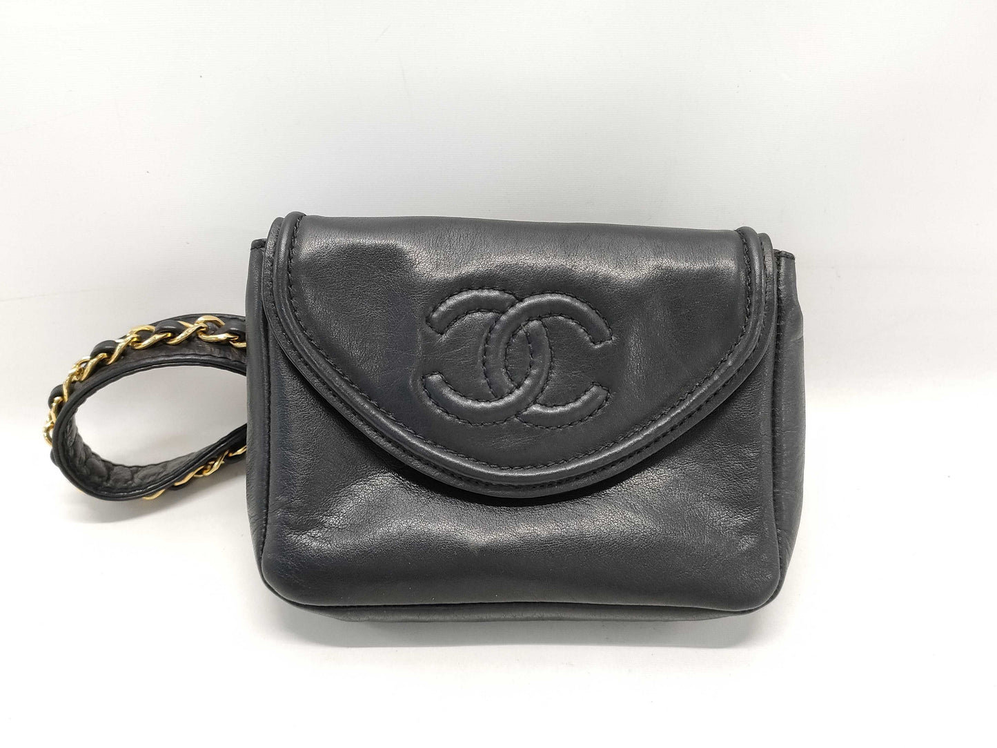 CHANEL Coco Mark Lambskin Waist Pouch in Black with Gold Hardware