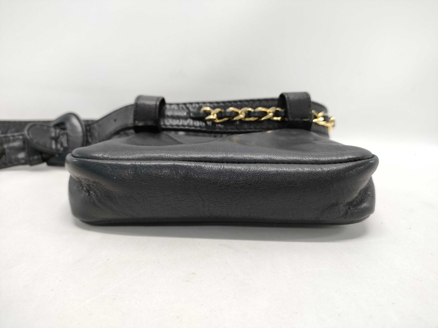 CHANEL Coco Mark Lambskin Waist Pouch in Black with Gold Hardware