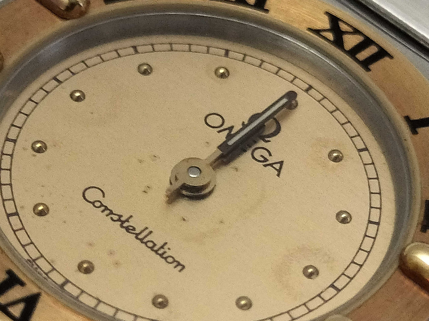 OMEGA Constellation QZ Gold Dial Women's Watch, Not Working/No Operational Guarantee