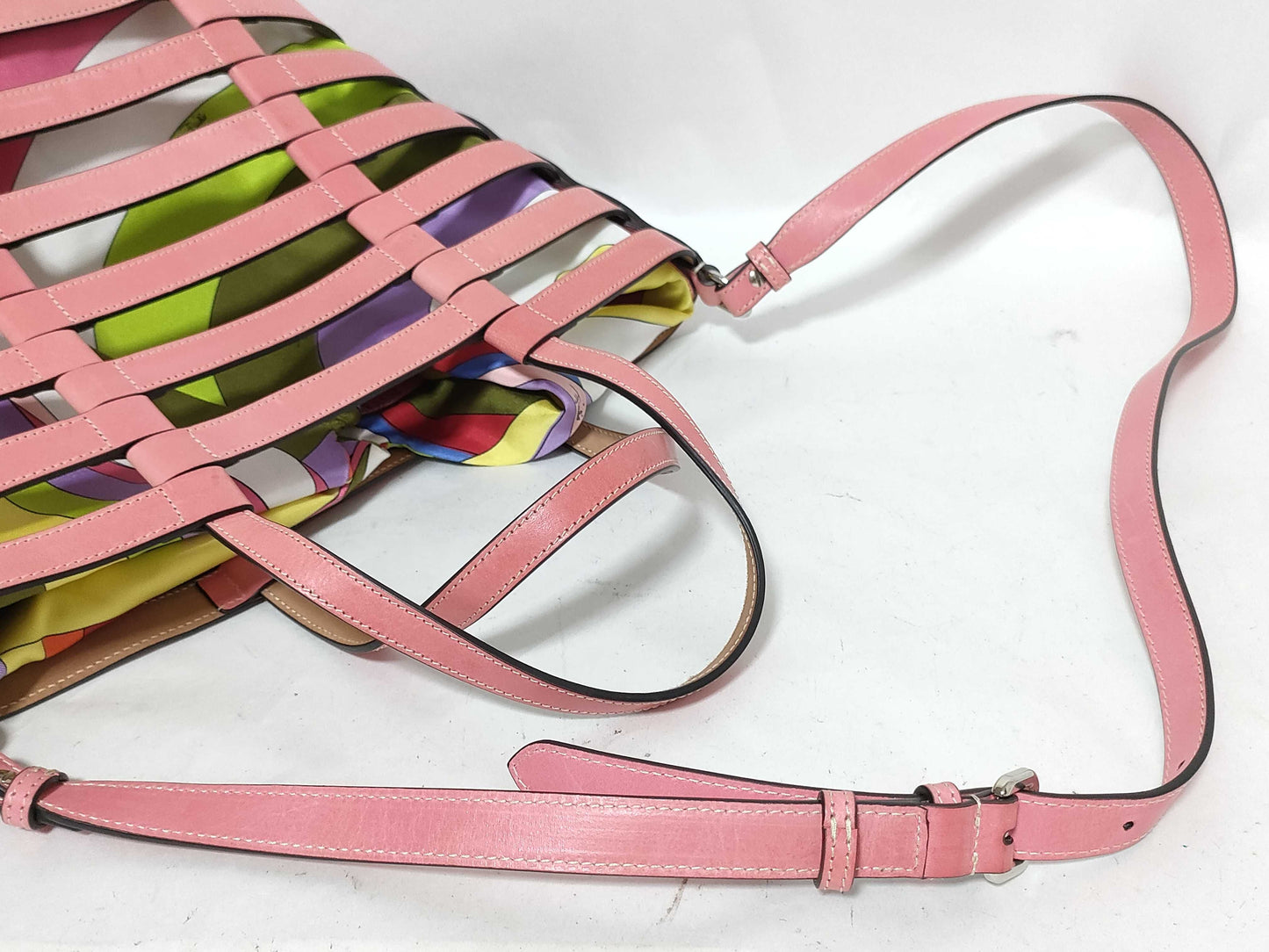 EMILIO PUCCI Leather and Silk 2-Way Handbag Pink
