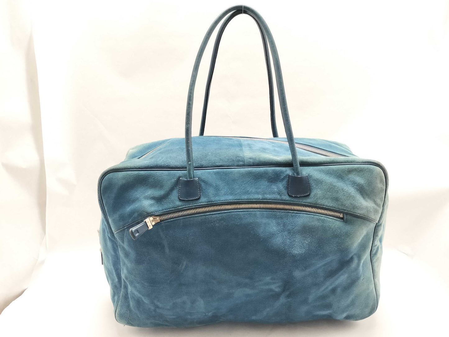 BALLY Suede Tote Bag, Turquoise Blue, Boston Bag