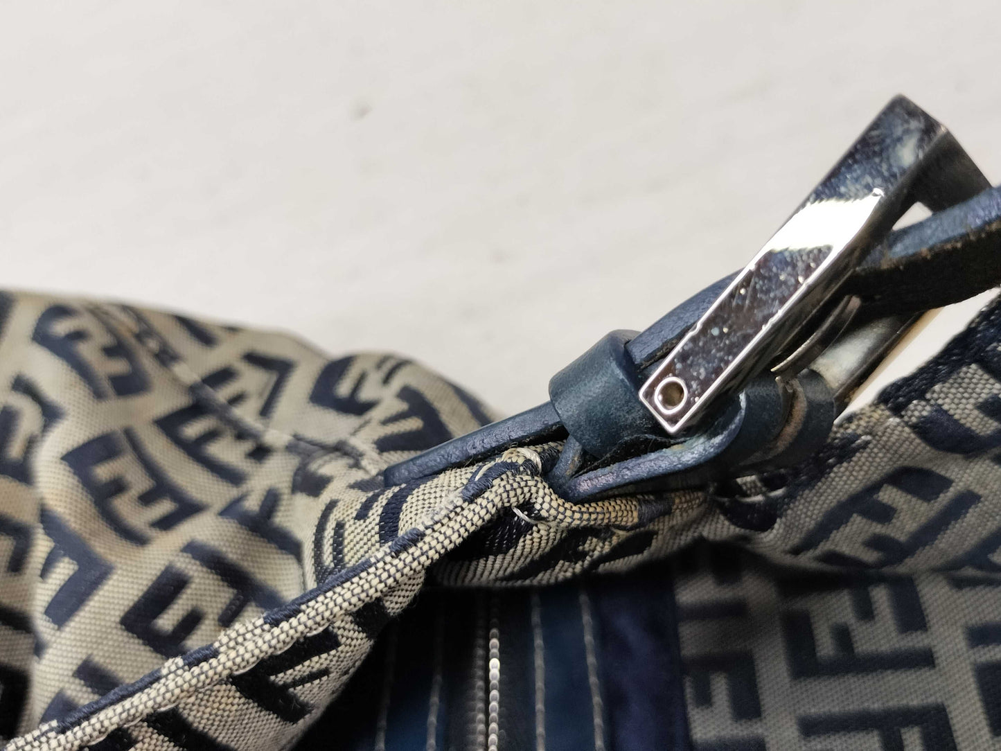 FENDI Zucchino Canvas and Leather One-Shoulder Bag Beige and Navy
