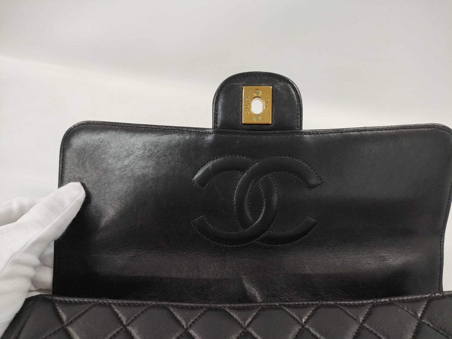 CHANEL Matelasse Handbag, GP Hardware, Lambskin, Black