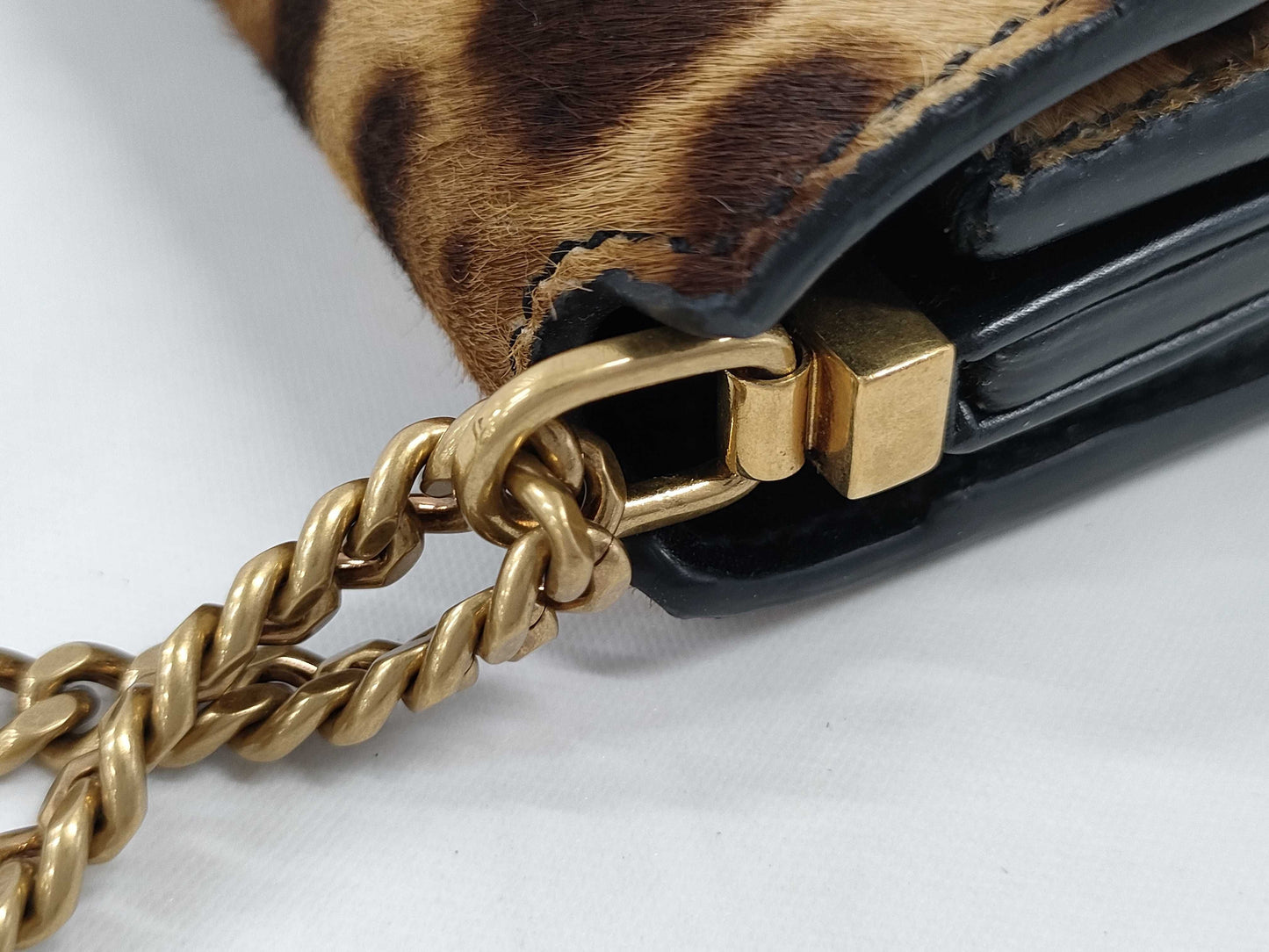 SAINT LAURENT 532750 Cassandra Shoulder Bag in Harako/Leather and Leopard Print/Black