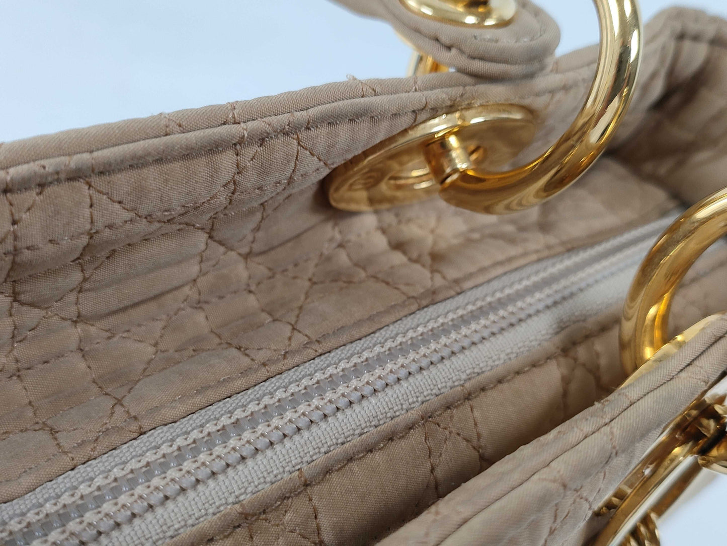Dior Lady Dior Medium Nylon Beige Handbag