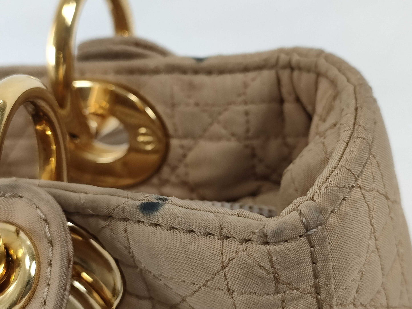 Dior Lady Dior Medium Nylon Beige Handbag
