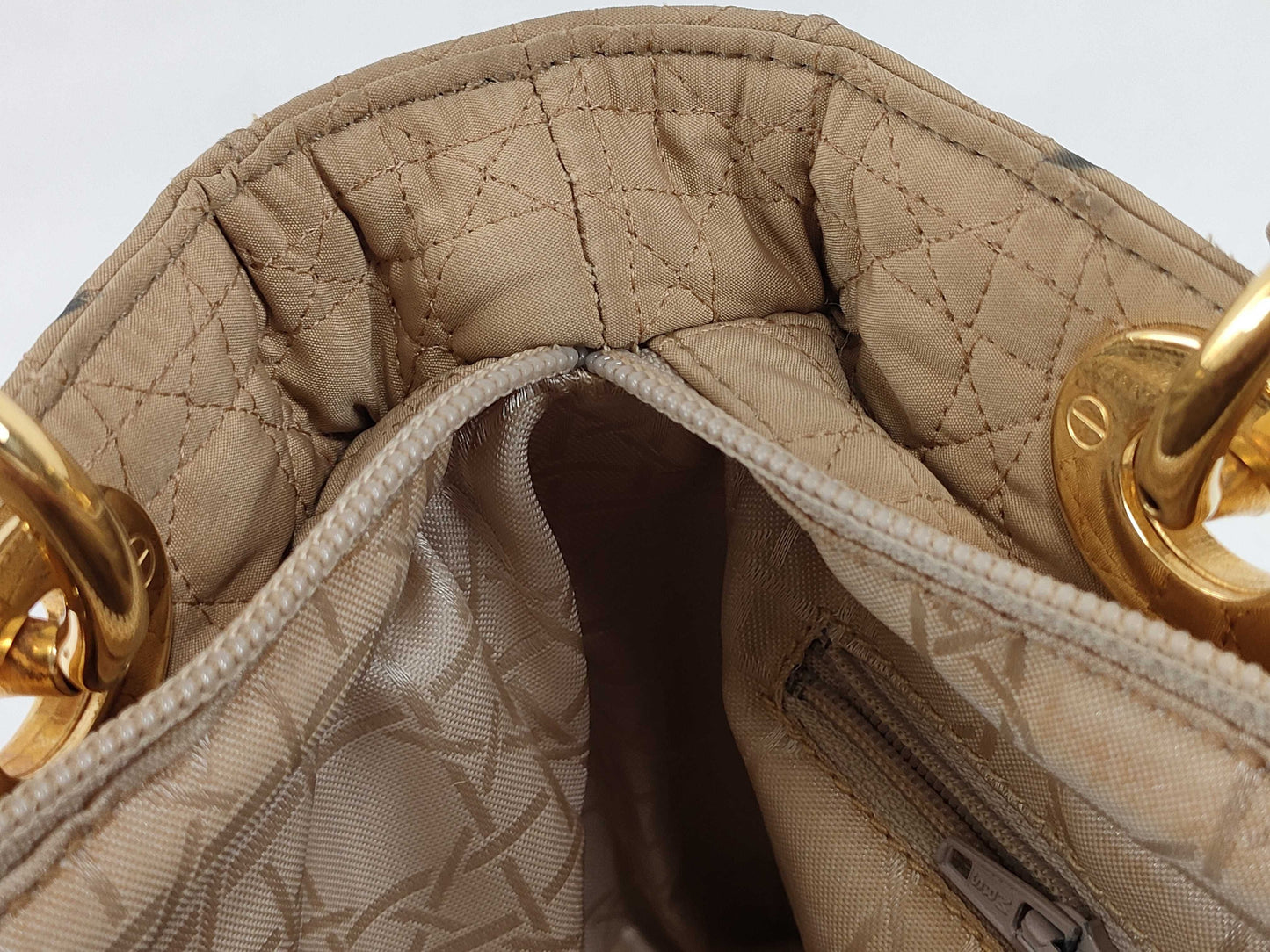 Dior Lady Dior Medium Nylon Beige Handbag
