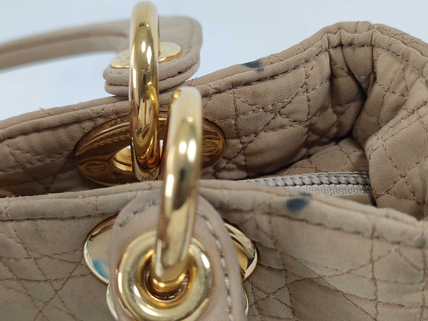 Dior Lady Dior Medium Nylon Beige Handbag