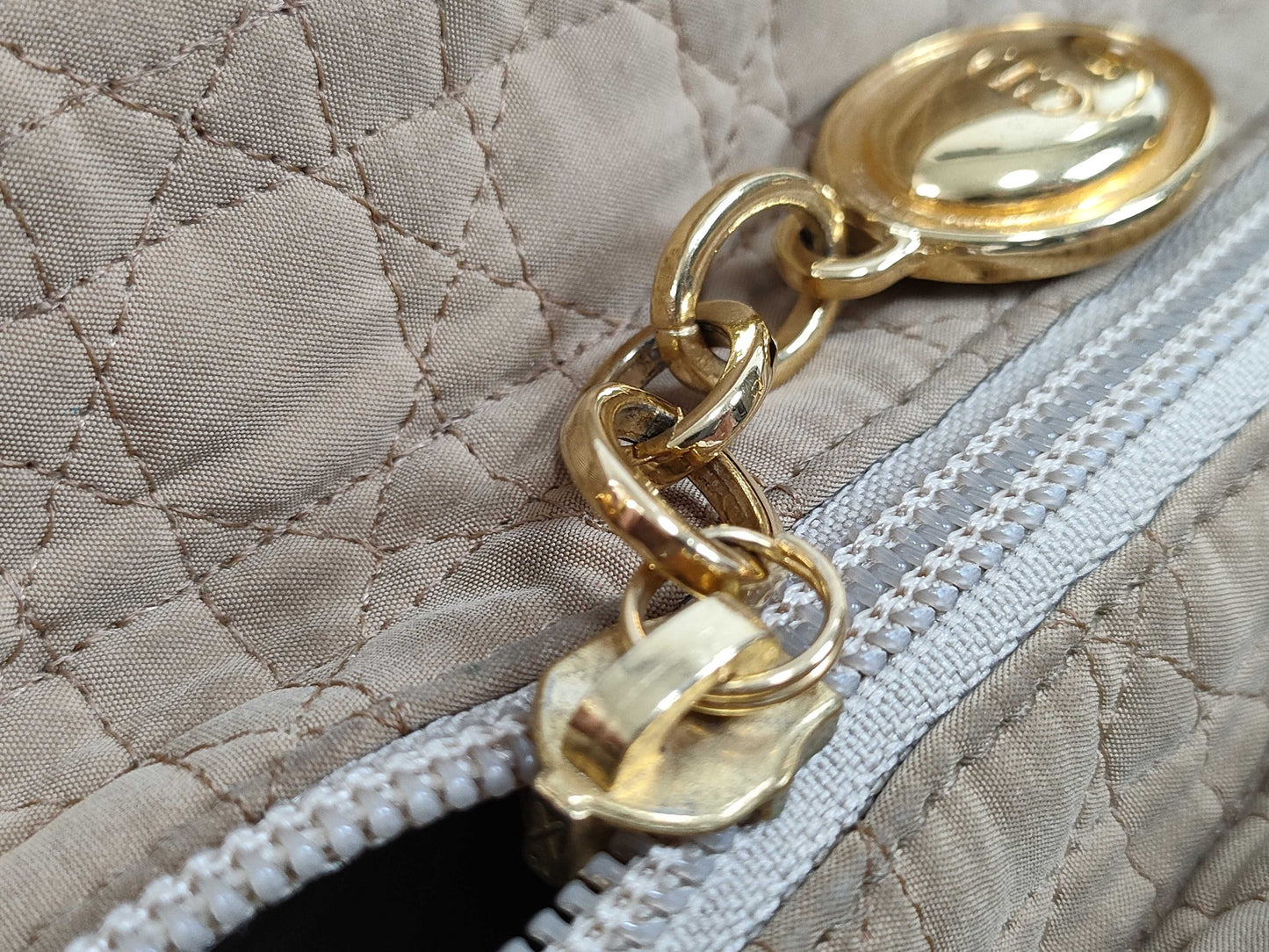Dior Lady Dior Medium Nylon Beige Handbag