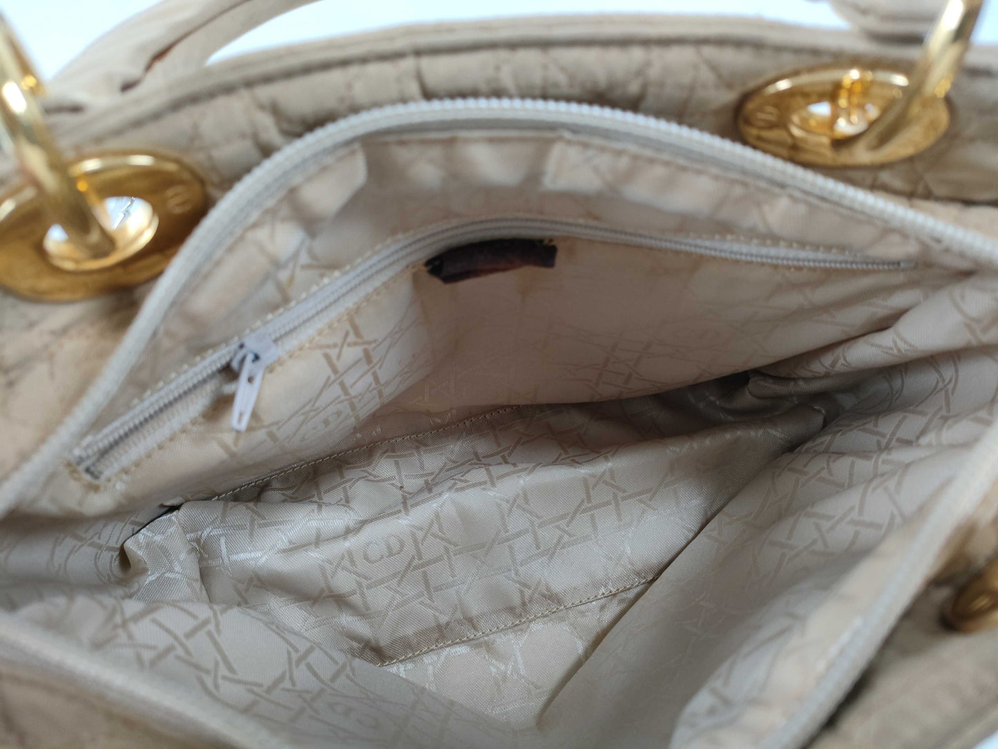 Dior Lady Dior Medium Nylon Beige Handbag