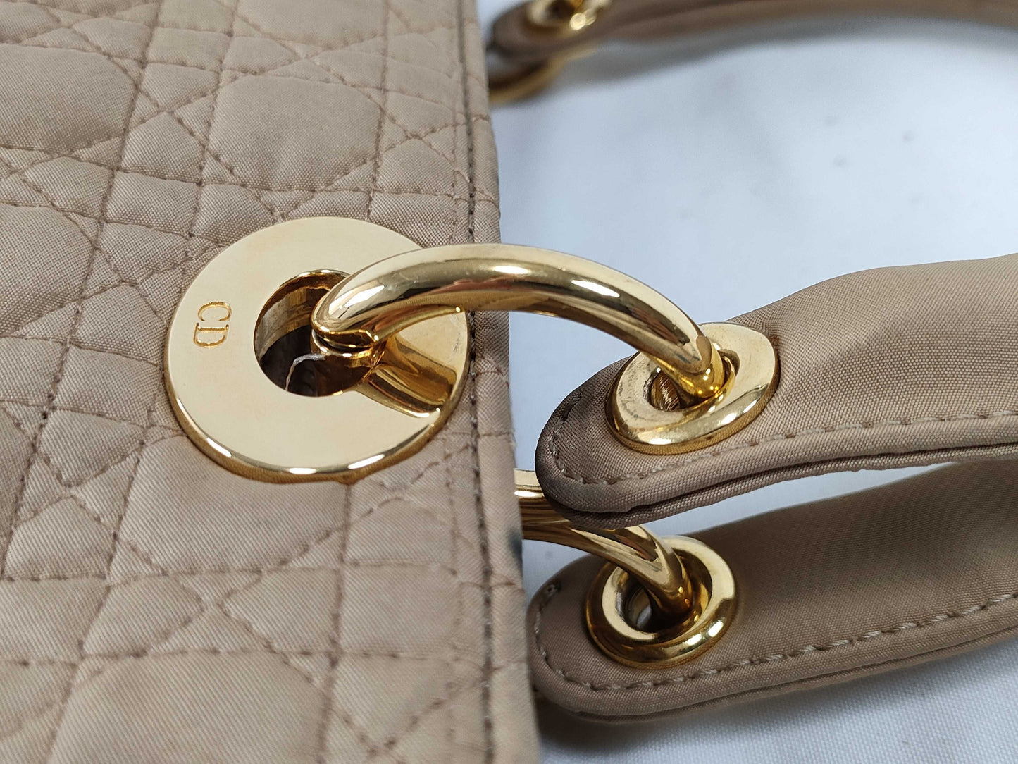 Dior Lady Dior Medium Nylon Beige Handbag