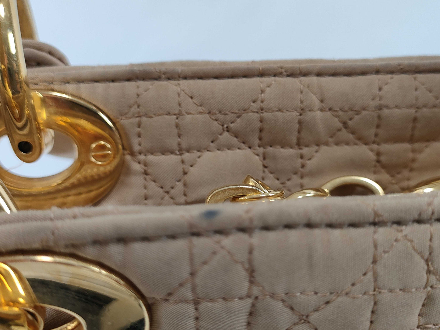 Dior Lady Dior Medium Nylon Beige Handbag