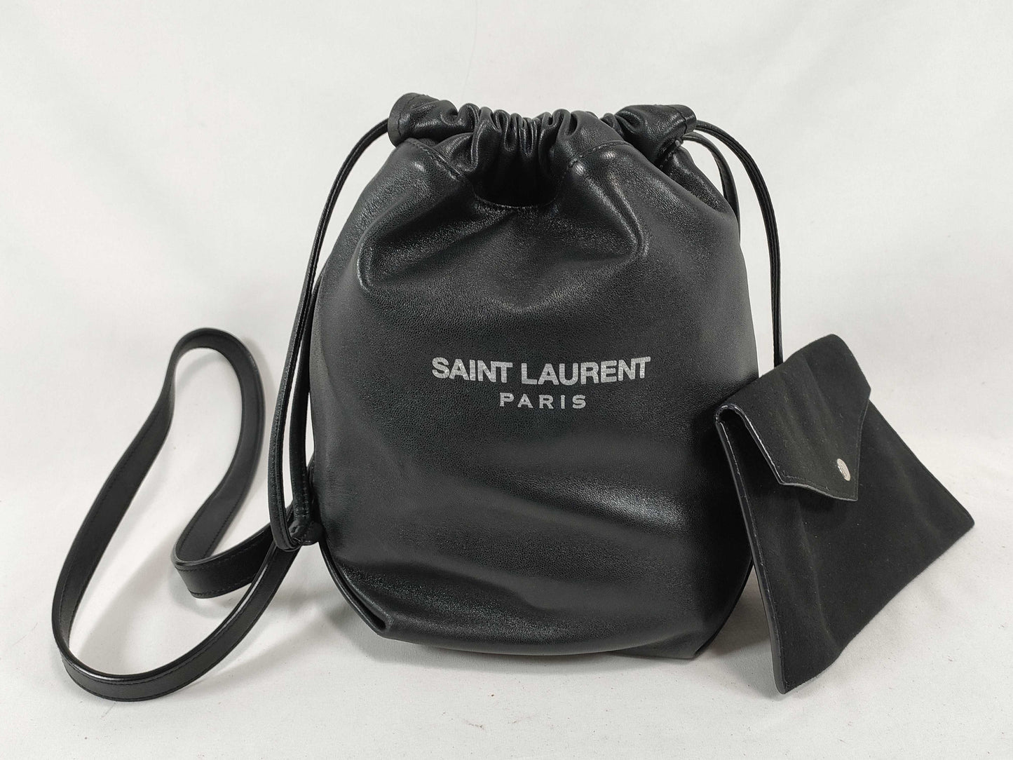SAINT LAURENT 583328 Drawstring Shoulder Bag in Black Leather