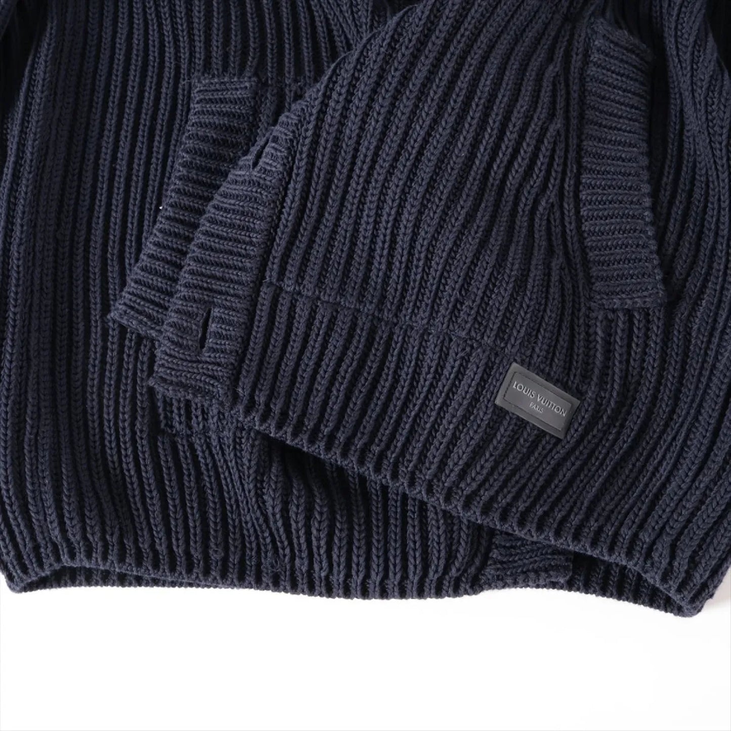 LOUIS VUITTON 12SS Cotton Knit Jacket, Size S, Navy, RM121M Logo