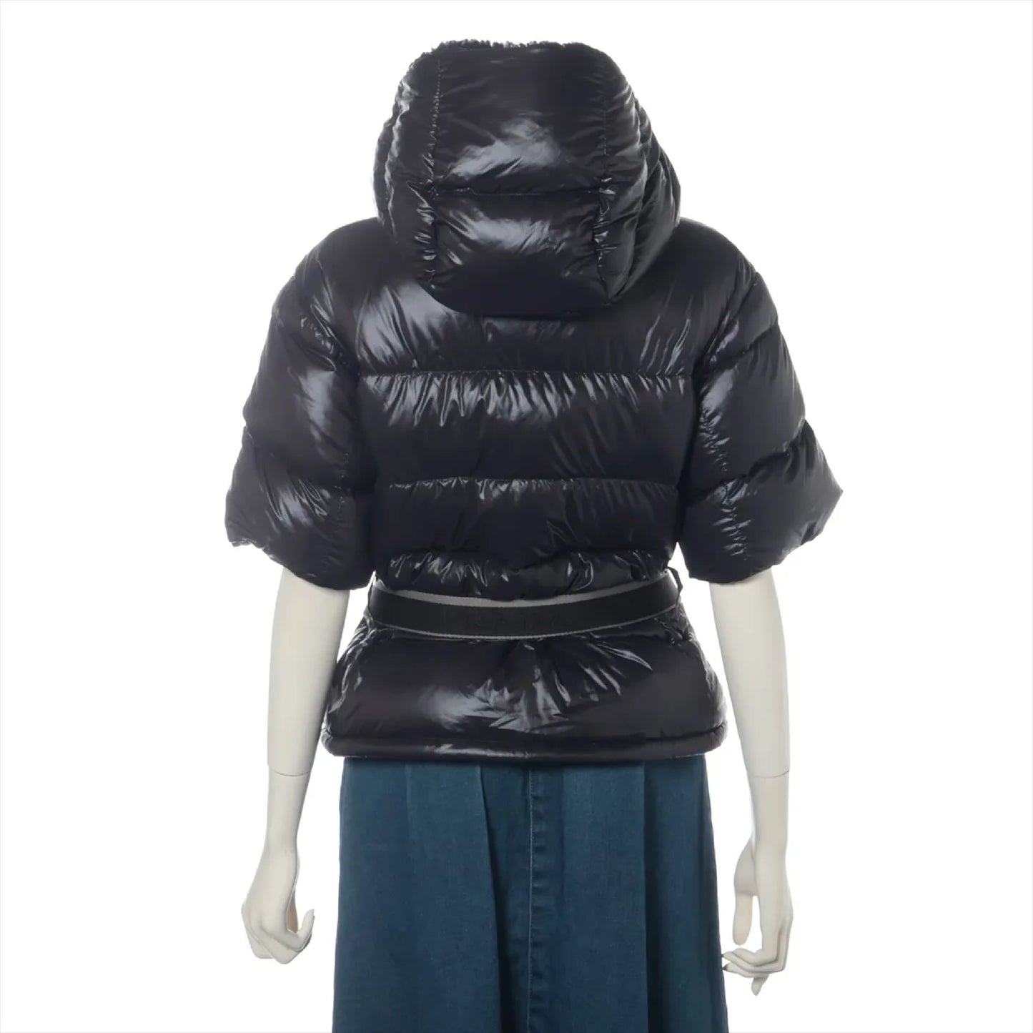 PRADA Prada Down Jacket, Size 40, Black, 29C161, Logo Belt, Detachable Hood
