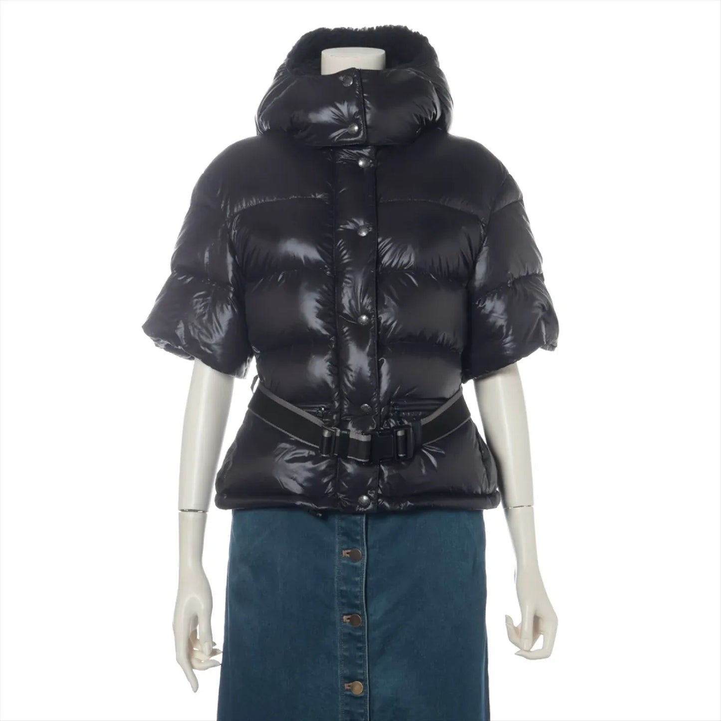 PRADA Prada Down Jacket, Size 40, Black, 29C161, Logo Belt, Detachable Hood