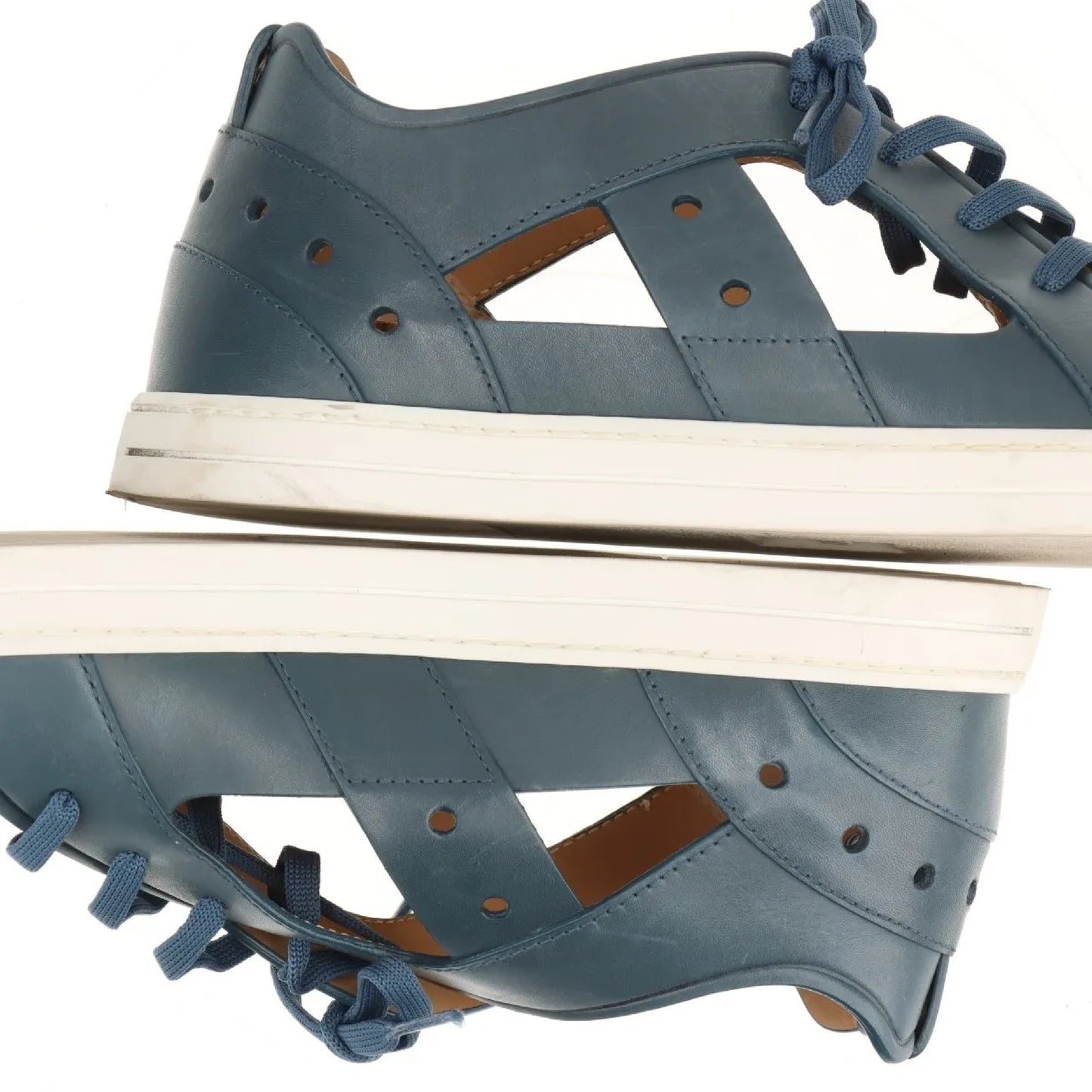 FENDI Leather Sneakers Size 7 Blue 7E1038 Sneaker Sandals Sneakers