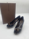 LOUIS VUITTON Patent Leather Open-Toe Pumps, Size 35.5, SC0181, Damier Cube, Box Included
