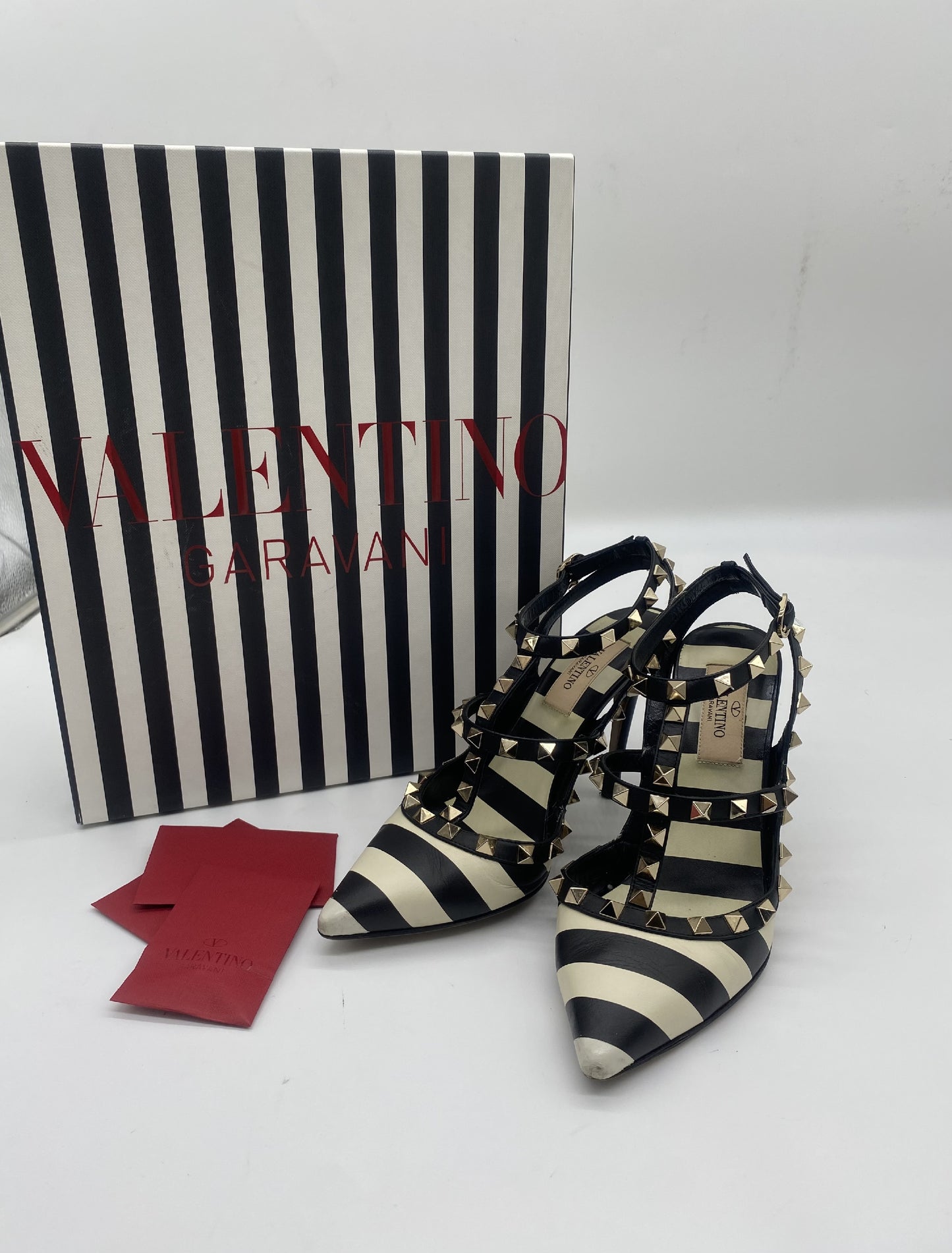 VALENTINO Valentino Garavani Rockstud Leather Strap Pumps, Size 35 1/2, Box Included