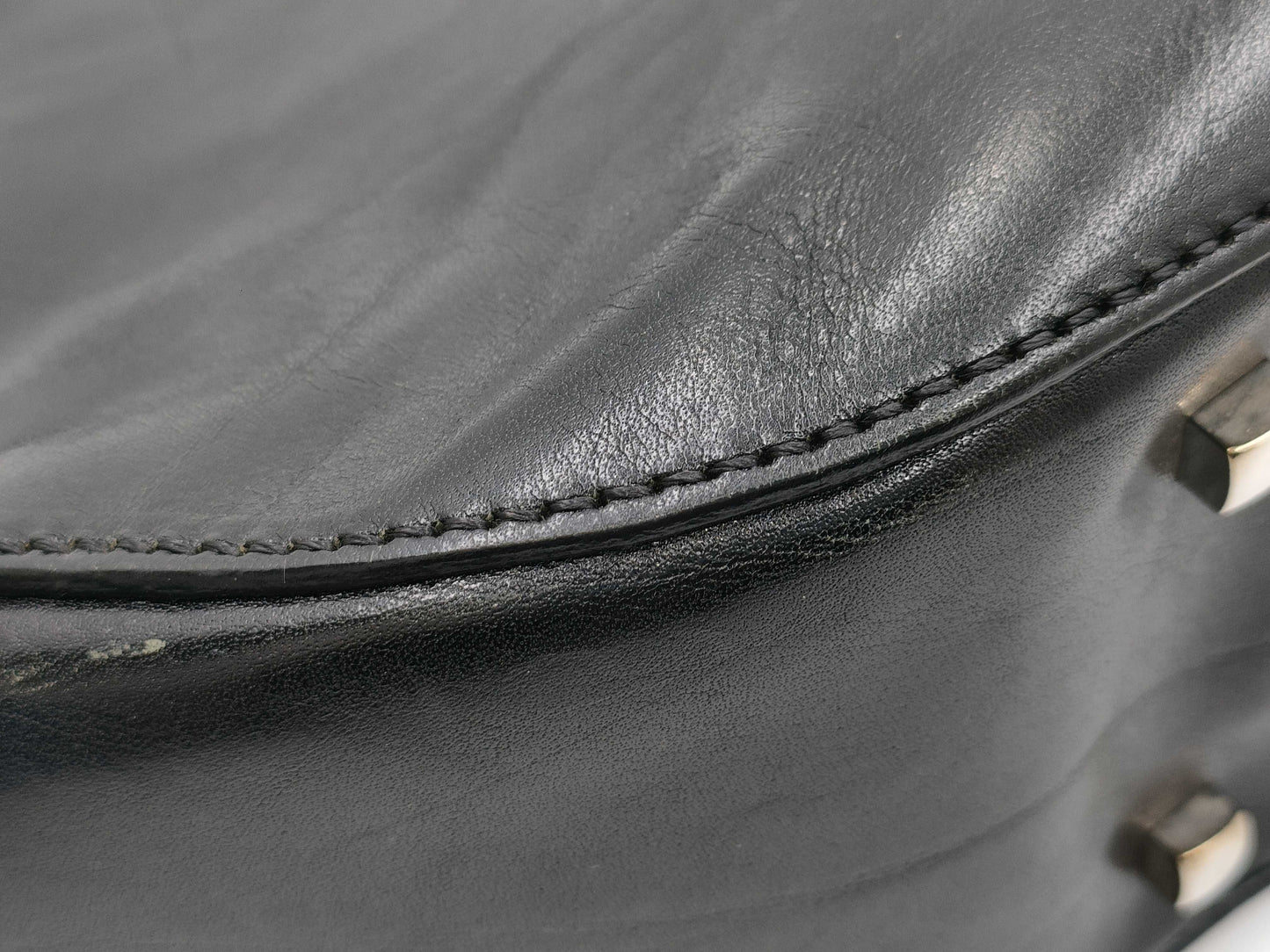 HIROFU Handbag Black Leather H Logo Bag