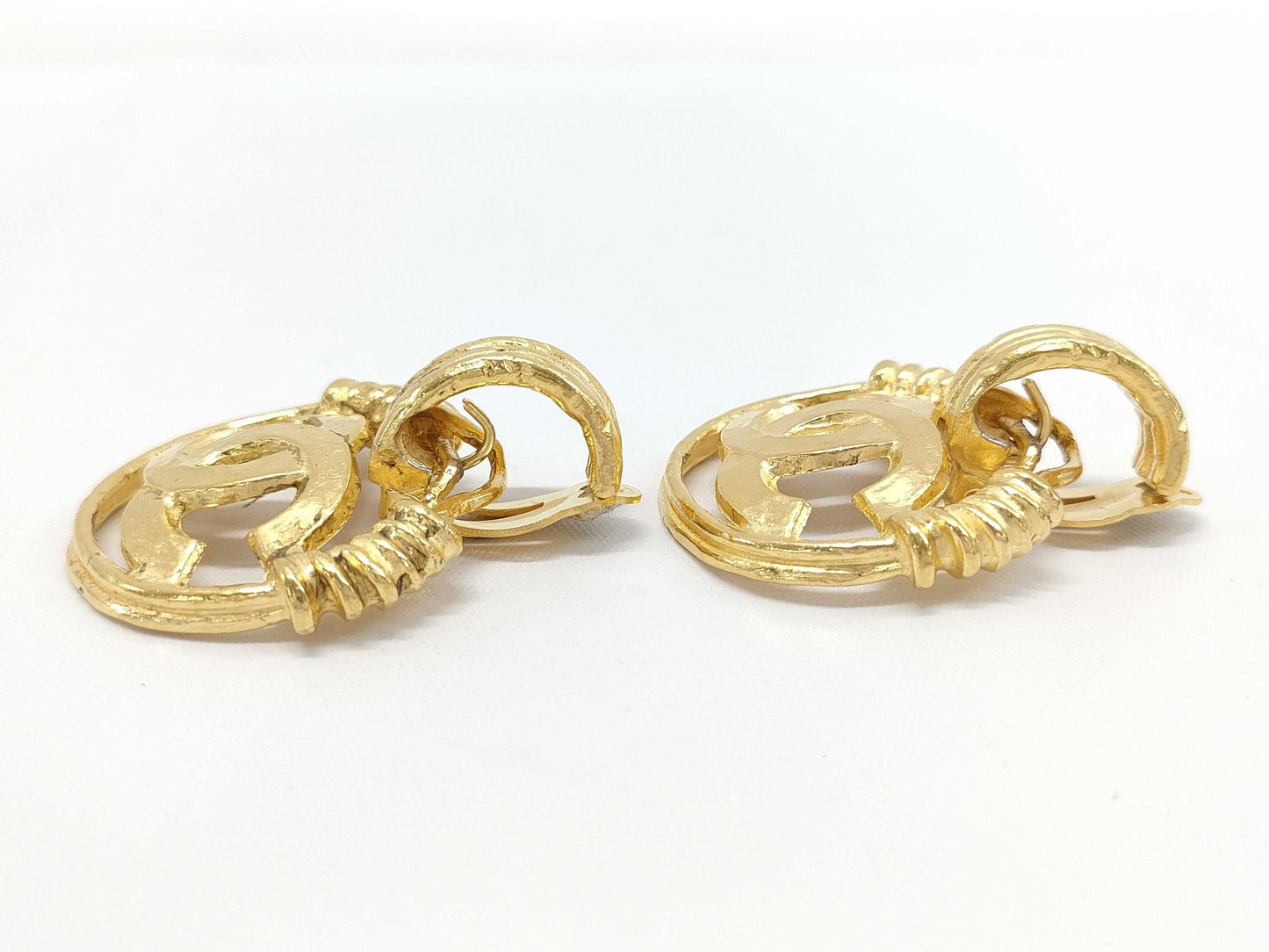 CHANEL GP Vintage Coco Mark Gold Earrings 30.9g