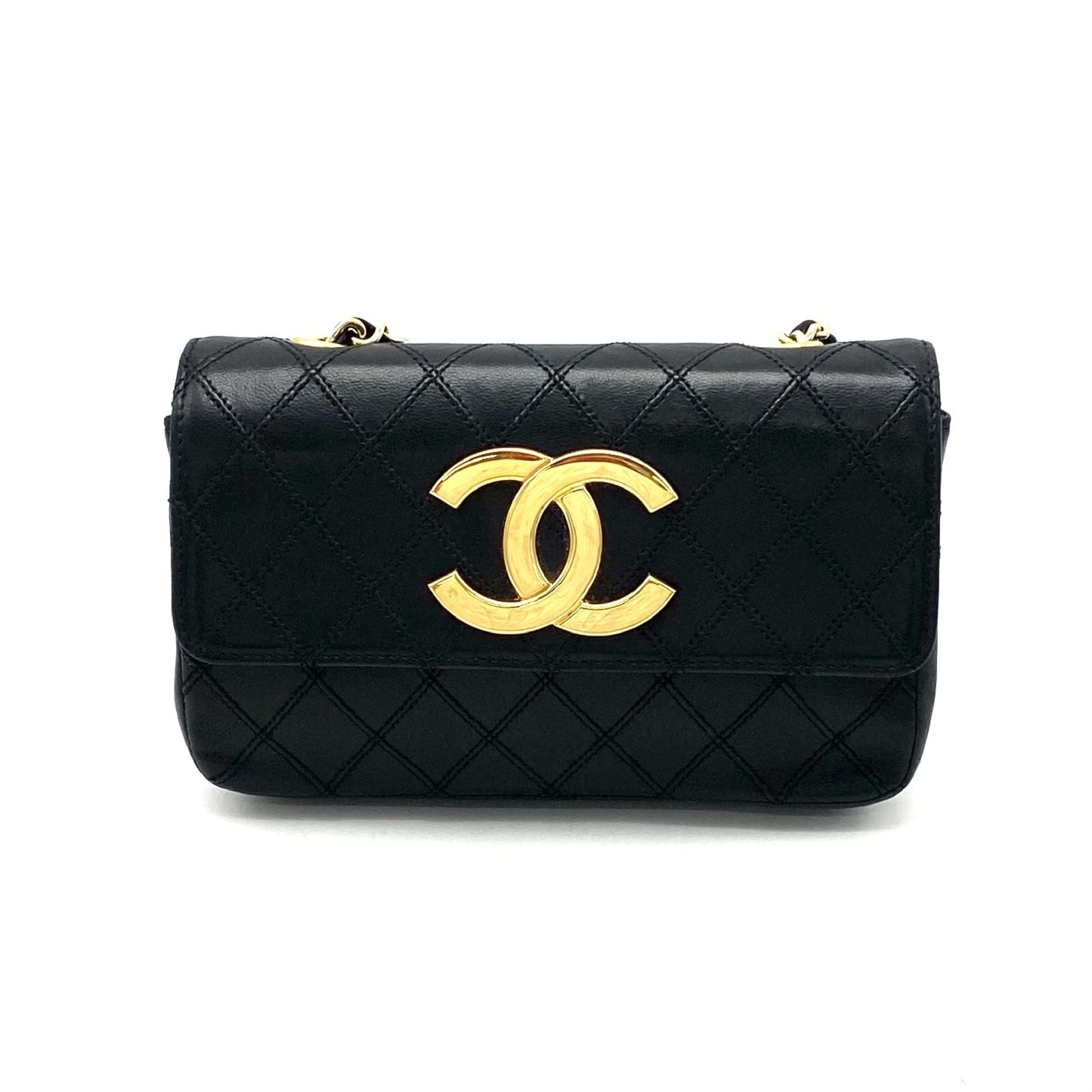CHANEL CHANEL Bicolor Push Lock Large Coco Mark Leather Chain Shoulder Bag