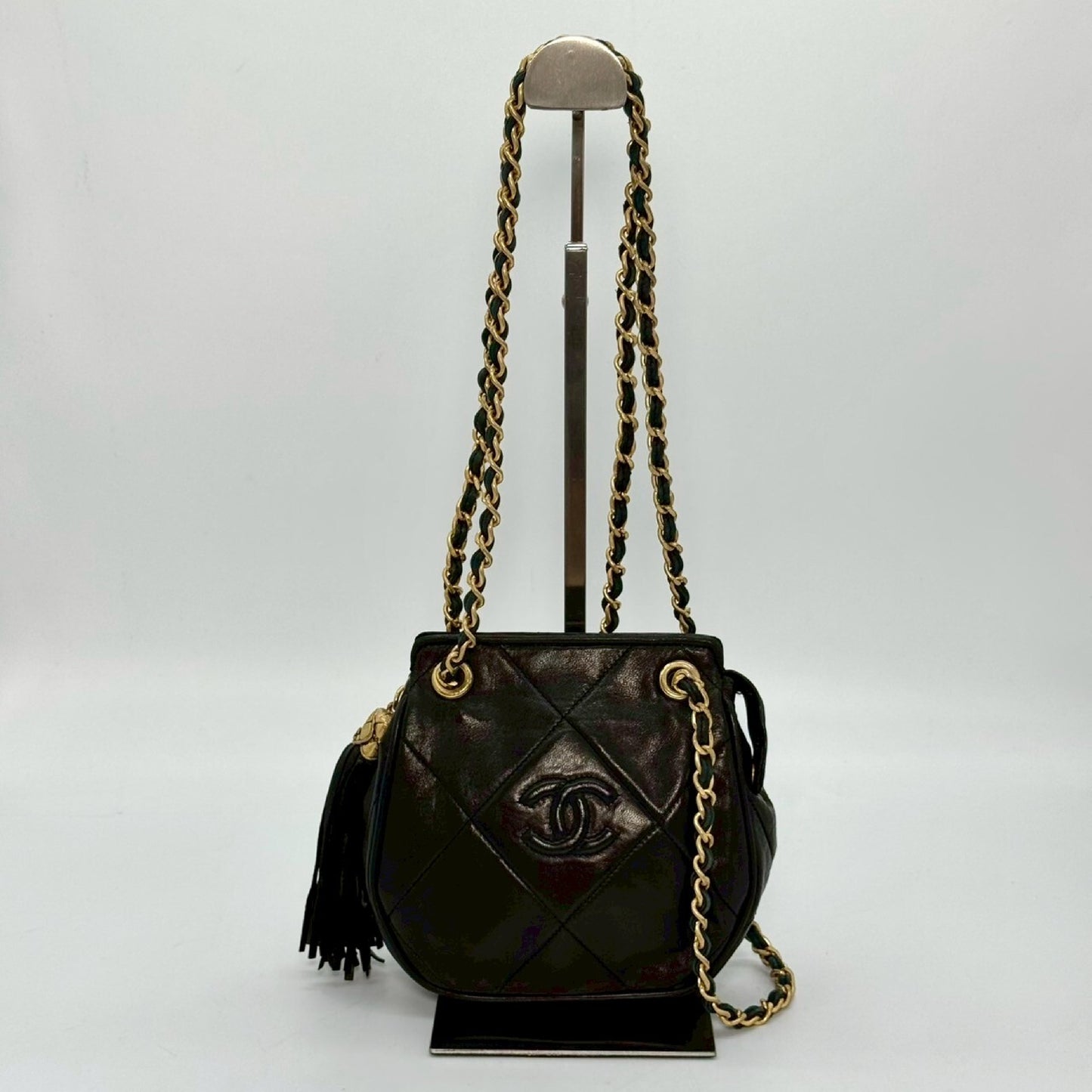CHANEL Matelasse Lambskin Fringed Chain Shoulder Bag, Black, No Serial Number Seal