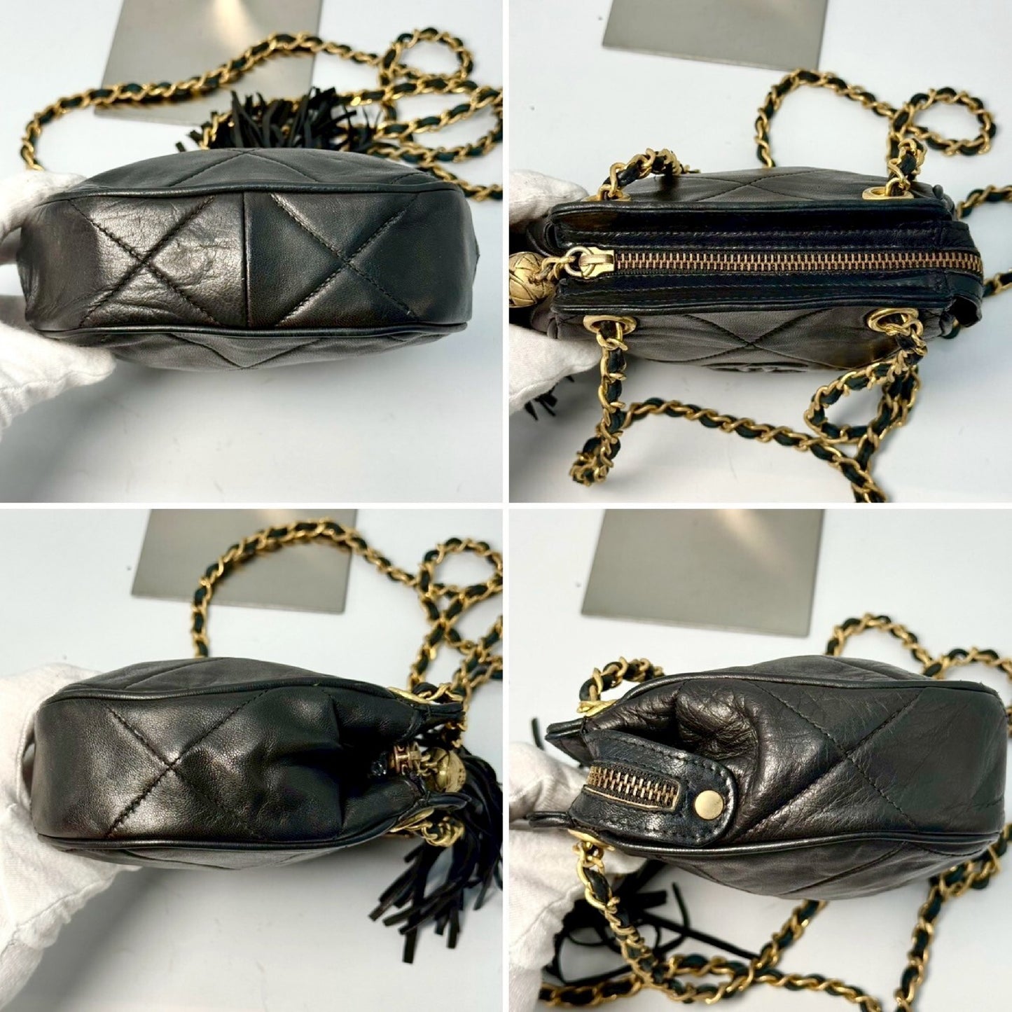 CHANEL Matelasse Lambskin Fringed Chain Shoulder Bag, Black, No Serial Number Seal