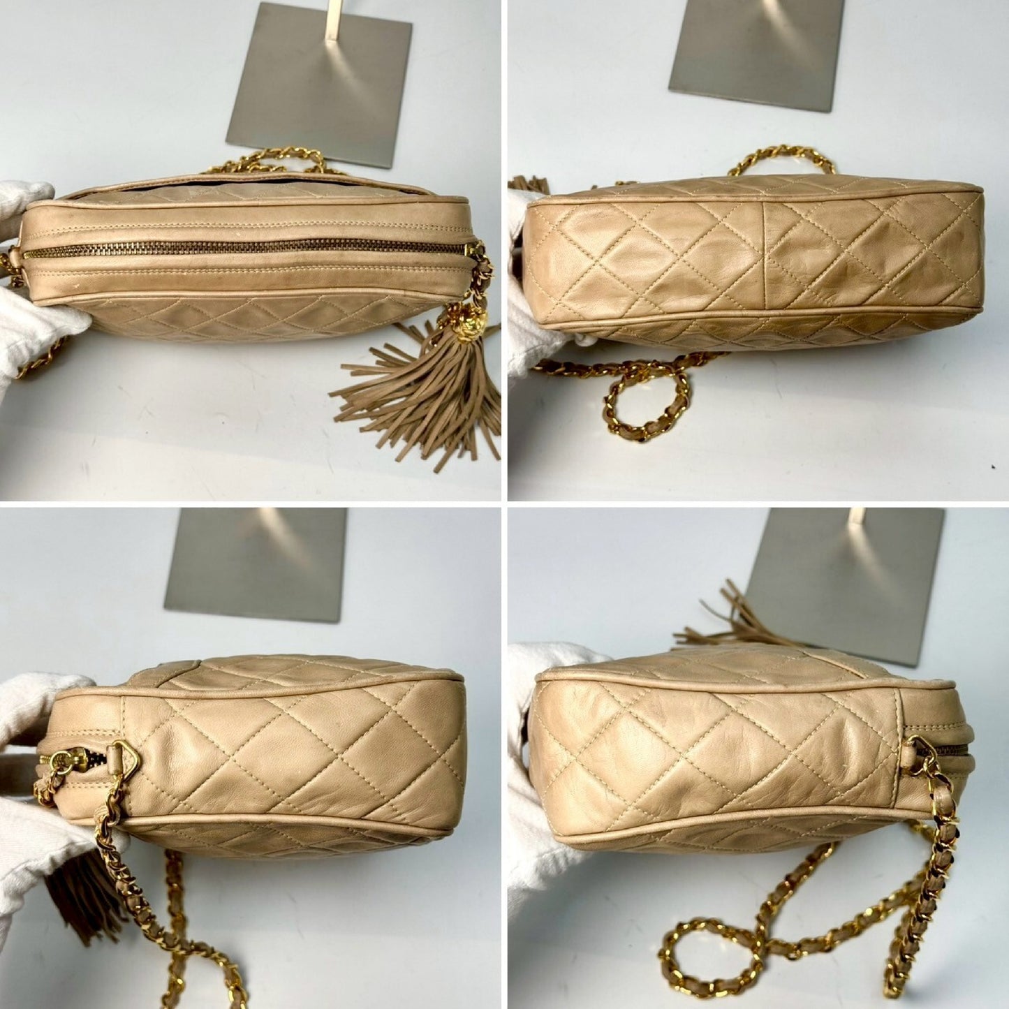 CHANEL Matelasse Fringed Chain Shoulder Bag, Beige, with Guarantee Card, 2470609 Shoulder Bag