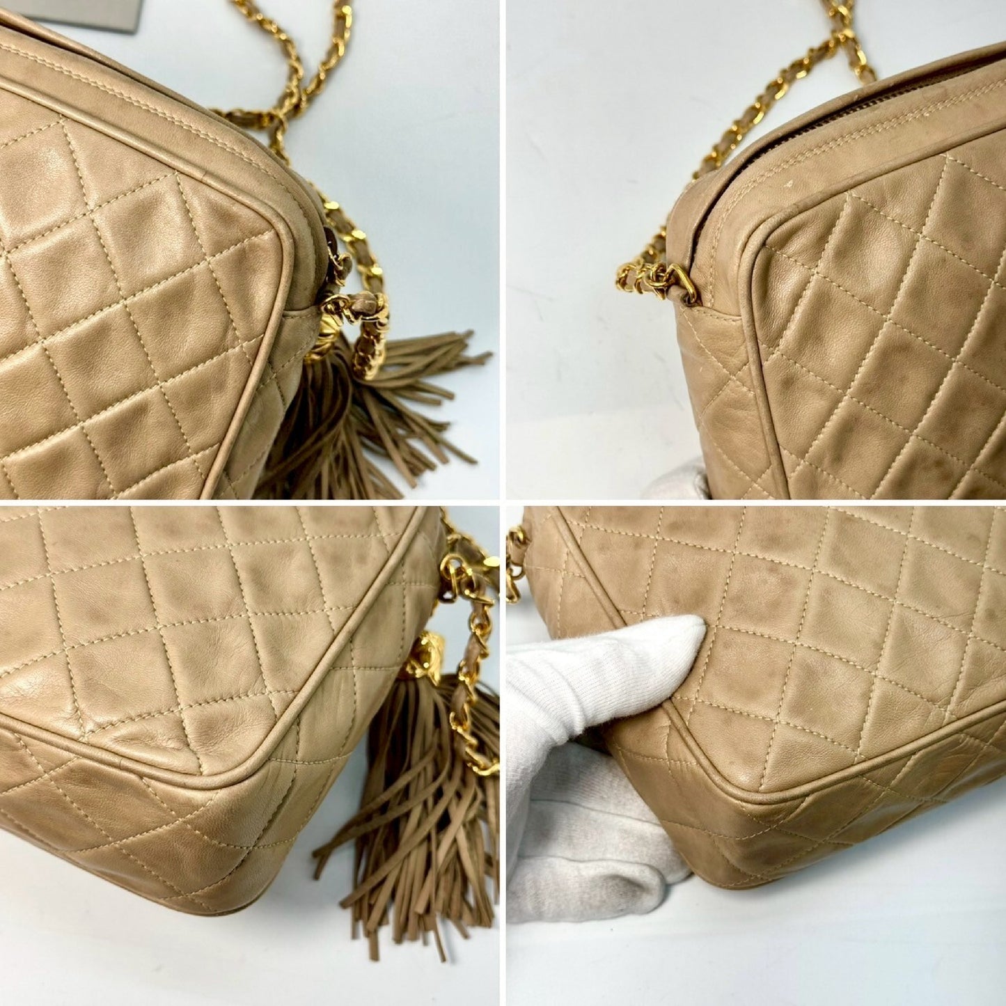 CHANEL Matelasse Fringed Chain Shoulder Bag, Beige, with Guarantee Card, 2470609 Shoulder Bag