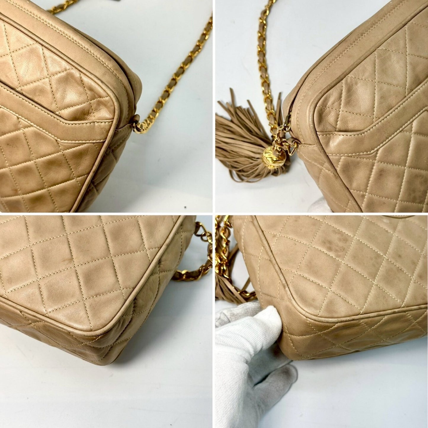 CHANEL Matelasse Fringed Chain Shoulder Bag, Beige, with Guarantee Card, 2470609 Shoulder Bag